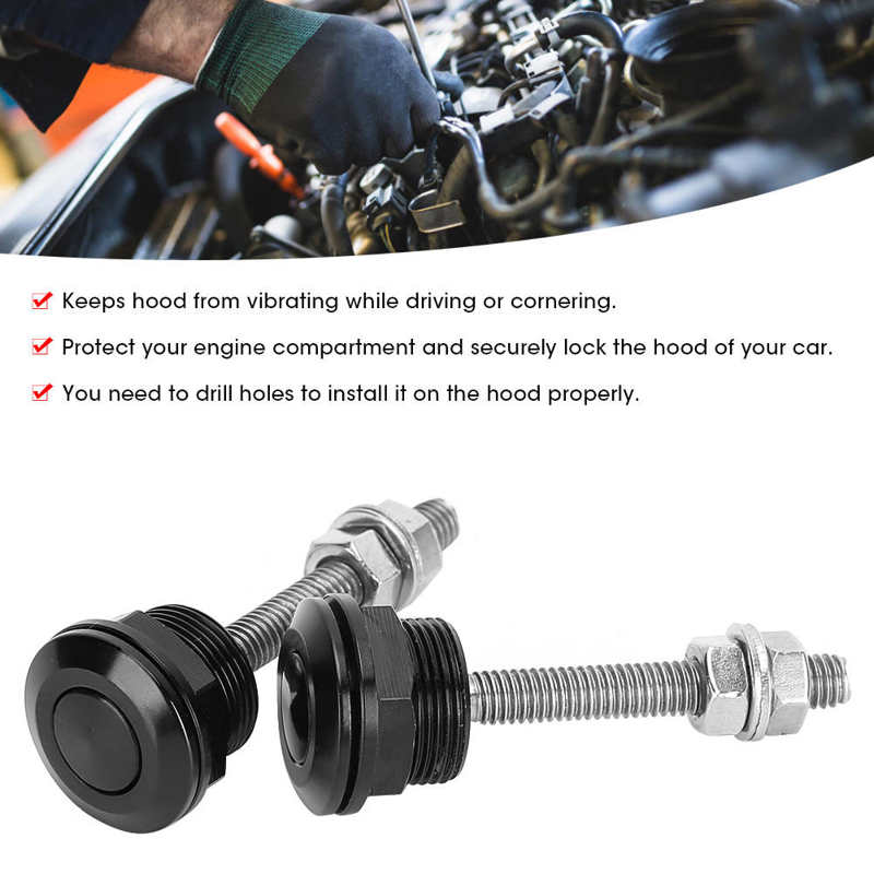 2Pcs Hood Pin Bonnet Lock Quick Release Push Button Bumper Clip Latches Universal