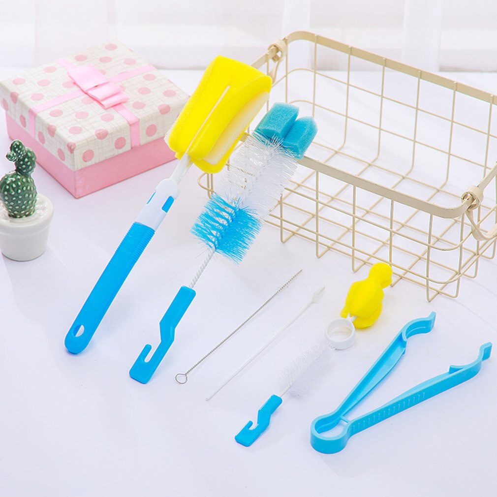 Sept pièces bébé biberon brosse bouteille nettoyage brosse éponge mamelon brosse acier inoxydable paille brosse bouteille brosse