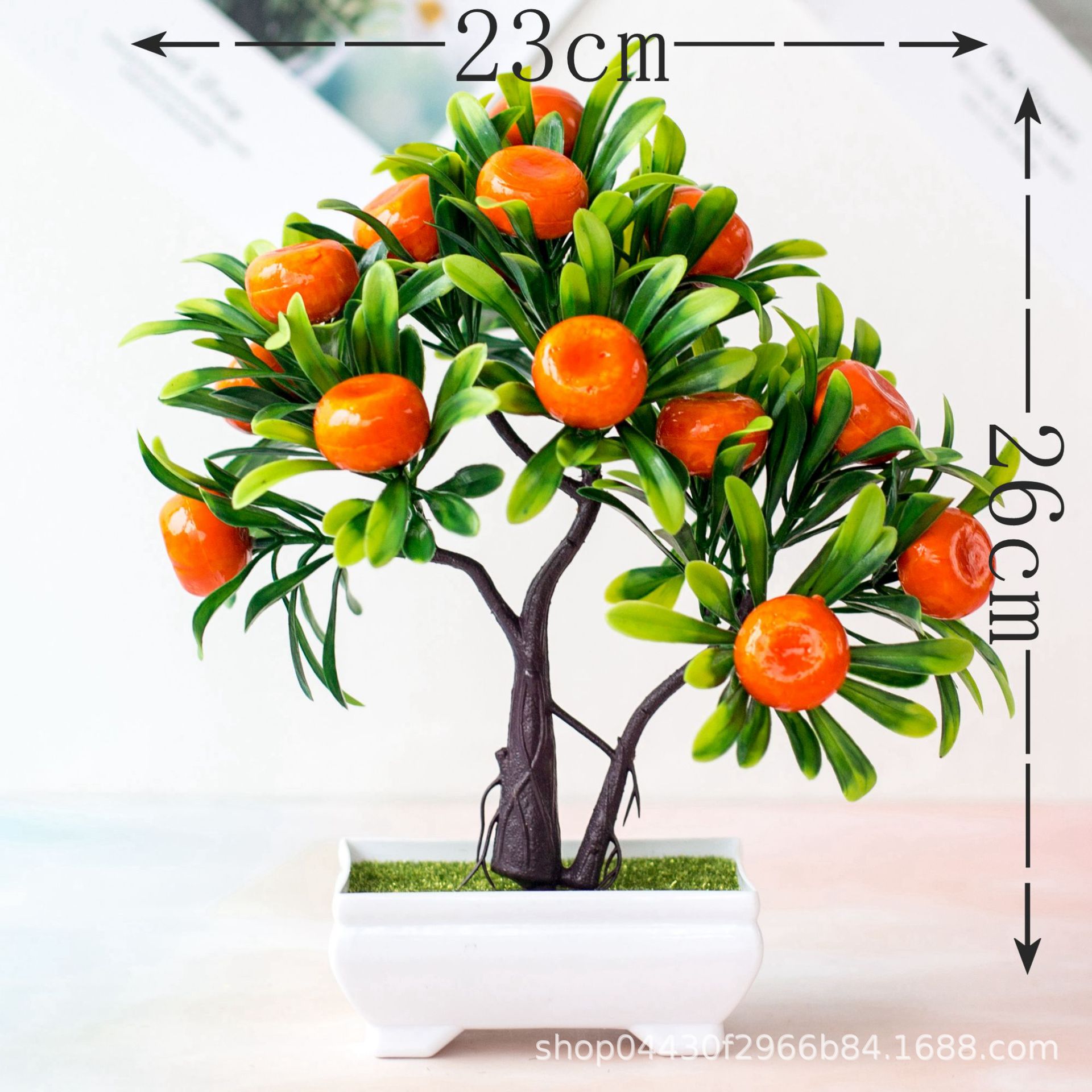Kunstige planter bonsai simulering plast appelsin frugttræ potteplante potte ornamenter til hjemmet have hotel fest indretning: 16 hoved orange
