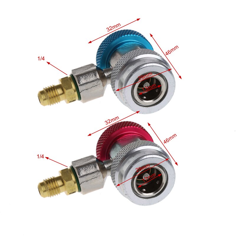 2 stuks auto freon  r134a h/l snelkoppeling adapters airconditioning koelmiddel verstelbare airco spruitstukmeter