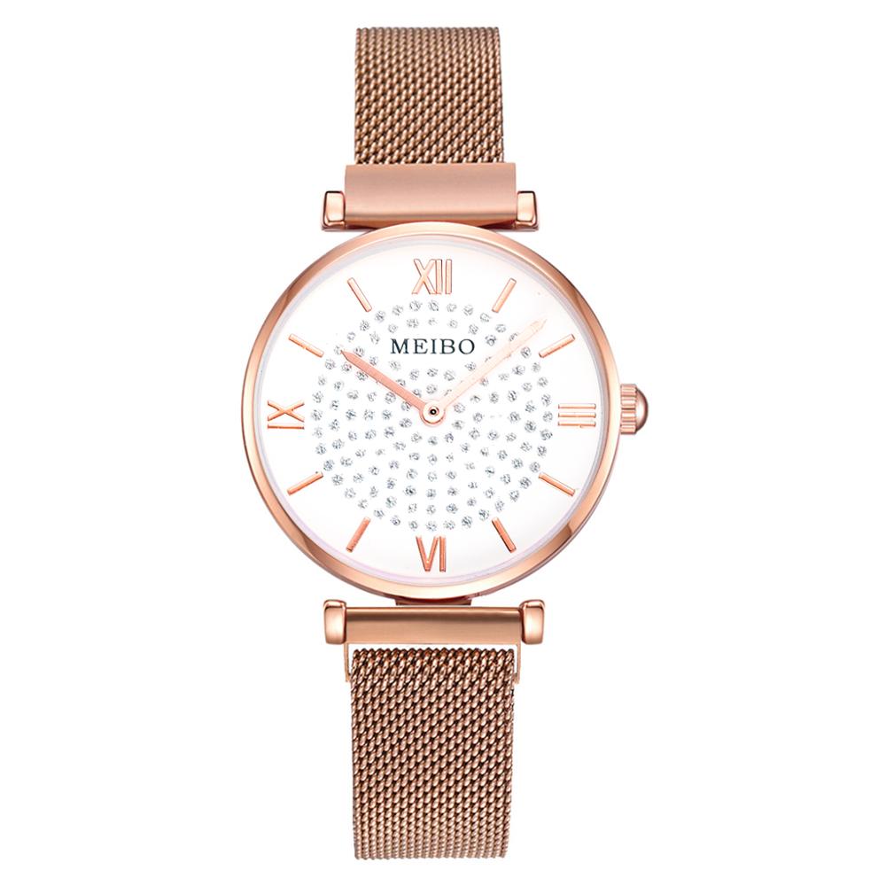 Luxe dameshorloges met strass, roségouden magnetische dameshorloges voor dames, armbandhorloge, damesklok, relogio feminino: Wit