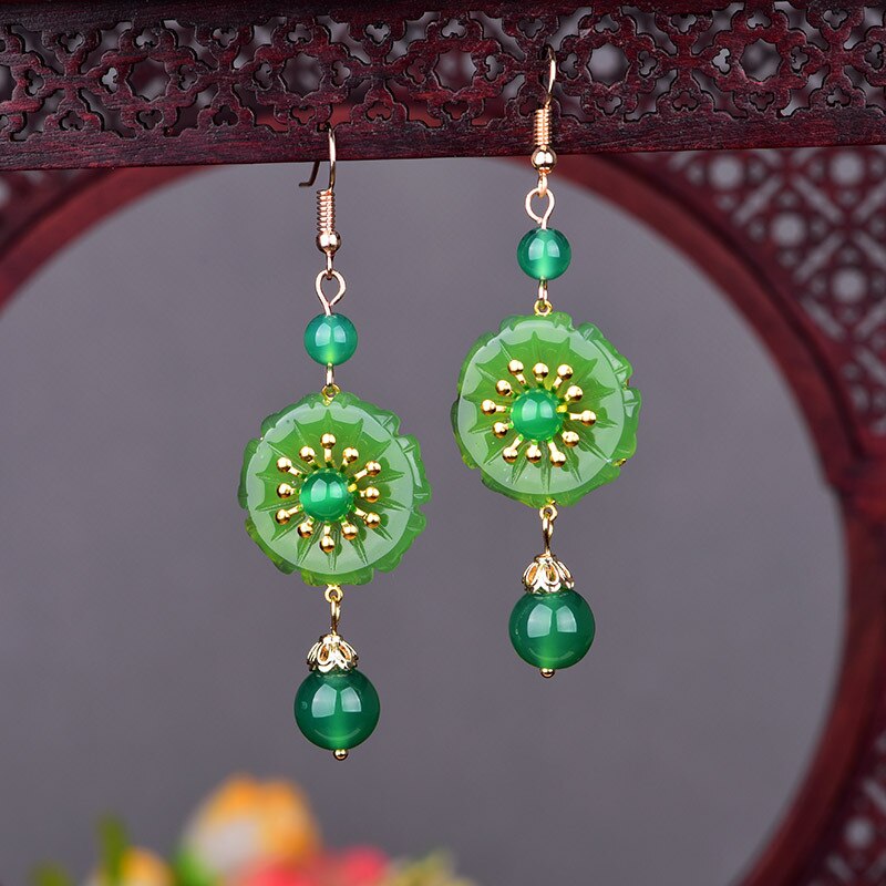 Yanting Cloisonne Butterfly Earrings For Women Natural Stone Earings Shell Flower Ethnic Earrings Hanging