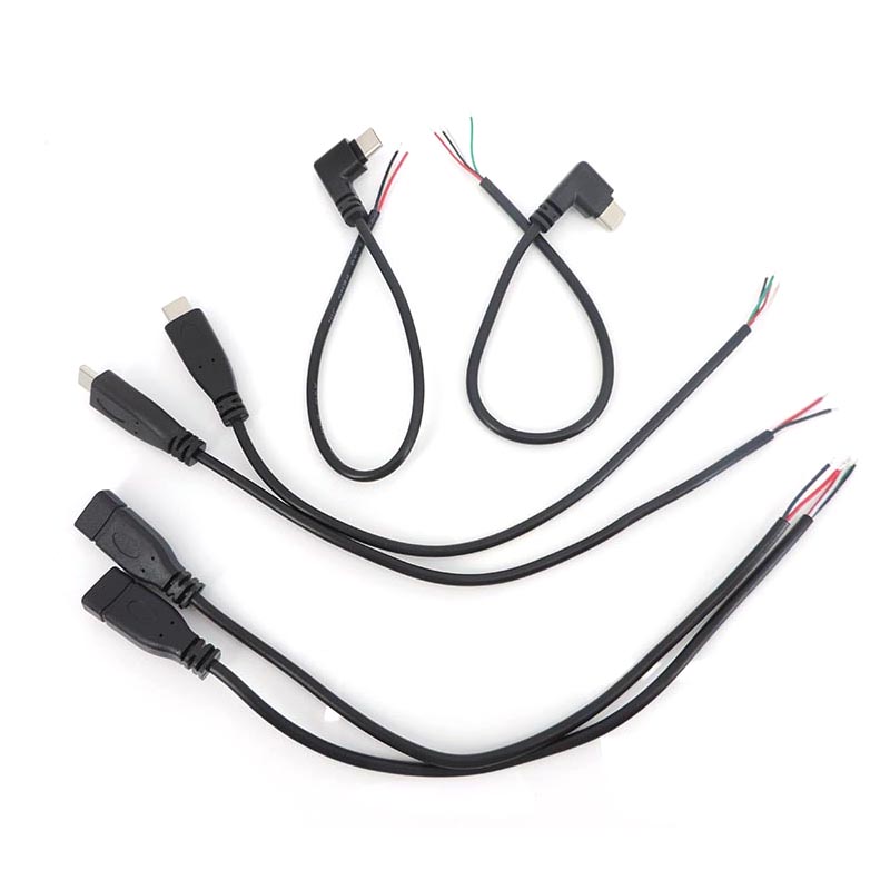 0.25M Draad 2 4 Pins Kern Usb 2.0 Type C Mannelijke Vrouwelijke Kabel Haakse Stekker Verlengstuk Diy Reparatie Data Opladen 25Cm U