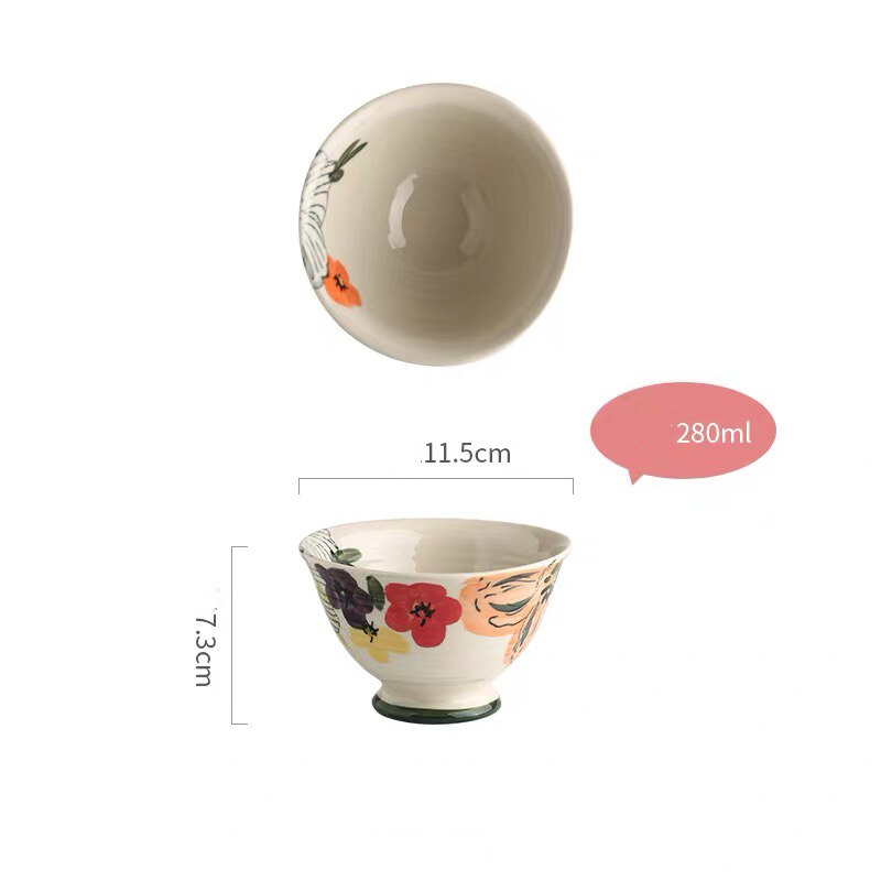 Flower Blooming Ceramic Dinnerware Set Personality Bowl Fish Plate Saucer 6/8/10 Inch Plate Double Ear Noodle Soup Bowl: 4.5inch bowl