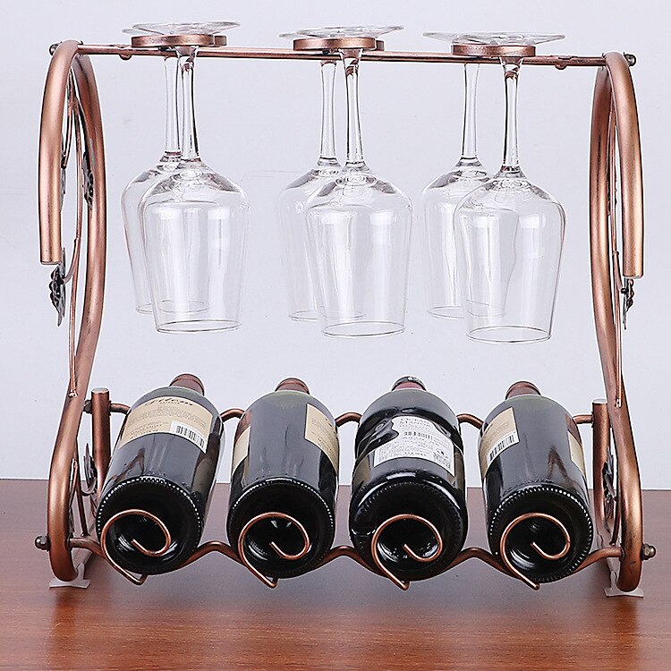Wine Rack Stand Drinking Glasses Hanging Bronze Iron Multi-Function Stemware Shelf Bottle & Glass Cup Holder Display