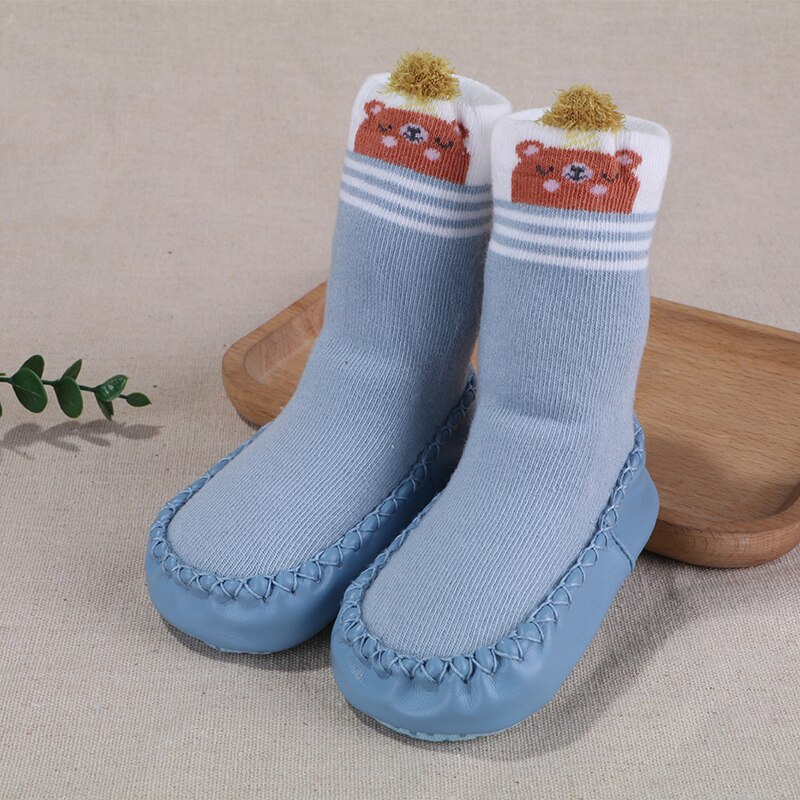 Antiskli sokker til babygutt småbarn tøfler babysokk sko babysokker med gummisåler frotté tykke gulvsokker morsomt dyr: C6 / Innersåle 11.5cm