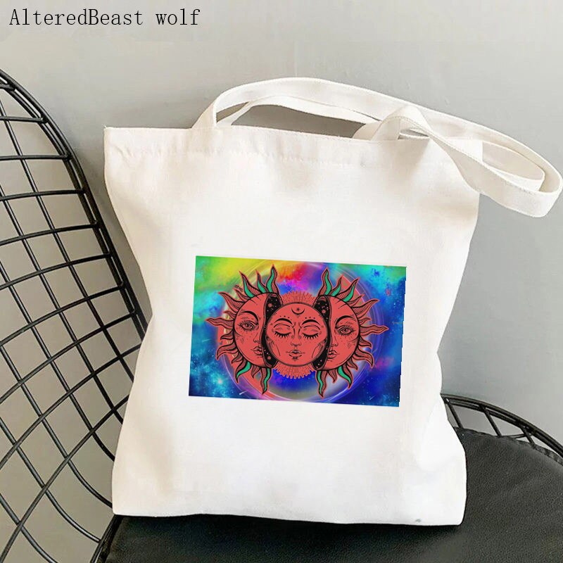 Frauen Käufer tasche mond sonne Tarot Gedruckt Kawaii Tasche Harajuku Einkaufen Leinwand Käufer Tasche mädchen handtasche Tote Schulter Dame Tasche: b2649