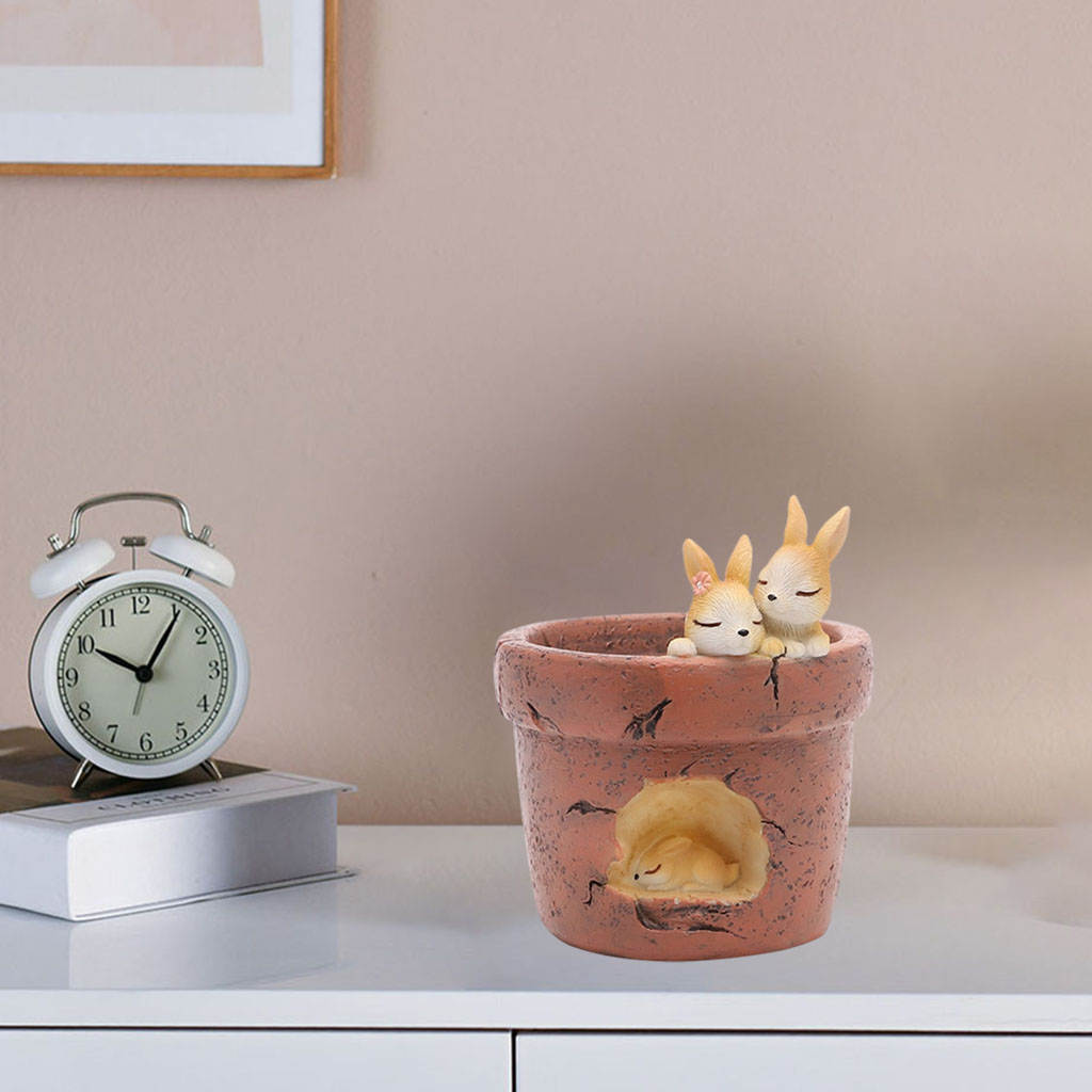 2x Succulent Pots Resin Flower Pot Small with Drainage for Indoor