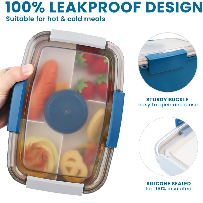 Large Microwave Safe Bento Box Big Salad Food Container 4 Compartment Tray BPA-Free Lunch Box Salad Bowl With Dressing Container