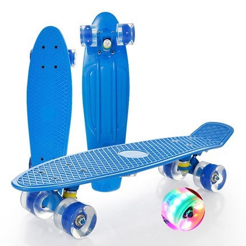 22inch Skateboard Fish Board Mini Cruiser Children Scooter Longboard Skate Boards Adults Candy Penny Board Wheel Truck Bearings: Blue Flash wheel