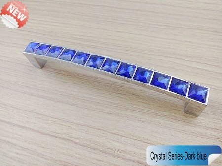 Super Shiny Real Crystal Glass 3D Diamond Handle Furniture Door Drawer Knobs Wardrobe Kitchen Cabinets Cupboard Dresser Pulls: Dark blue