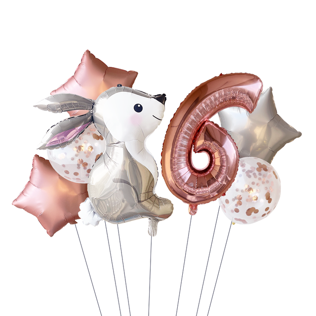 Globos de con temática de cuento de hadas para niñas, decoración con de conejo, rosa, estrella plateada, 32 pulgadas, 6 piezas: 6