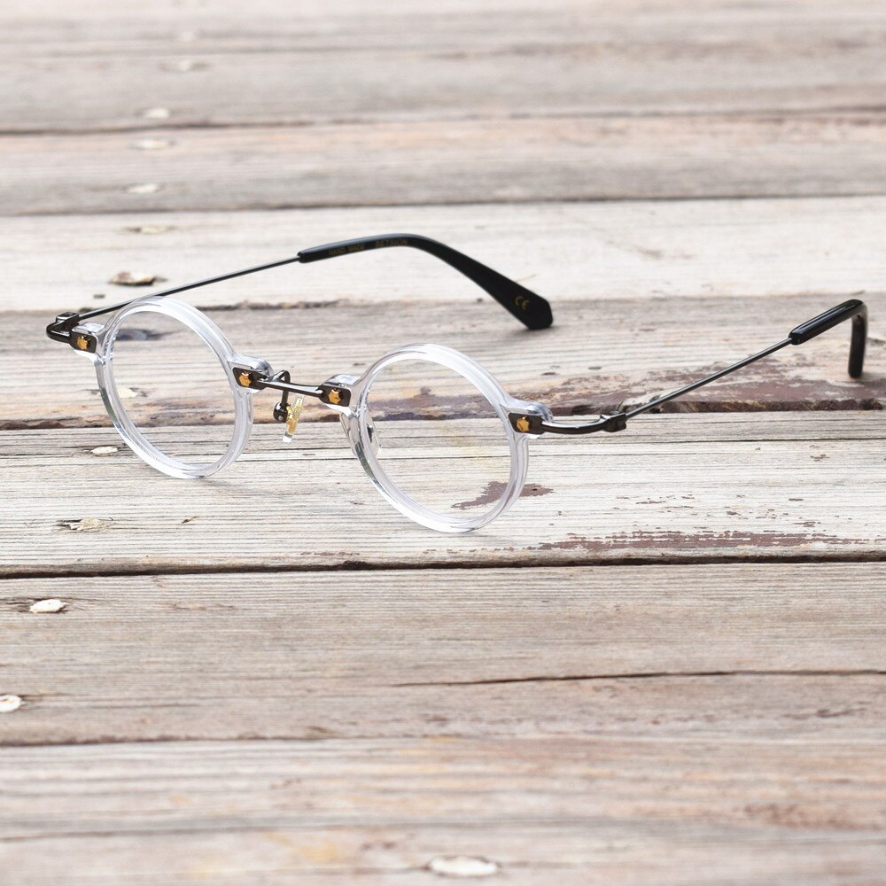 Vintage lille runde 36mm håndlavede brillerammer titaniumacetat fuld kant rx: Krystal