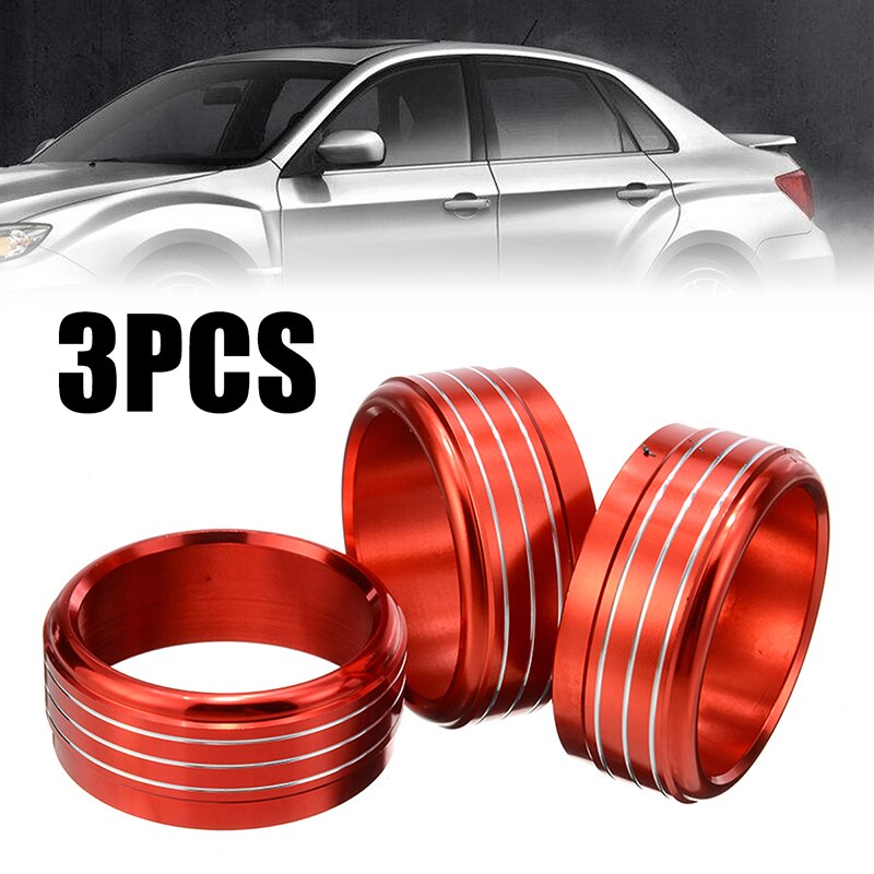 Mayitr 3pcs Red Aluminum A/C Climate Control Knob Ring Covers Sticker For Subaru Impreza Forester WRX/STi
