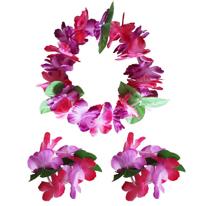 Oheart hawaii blomster krans pandebånd hovedbeklædning armbånd sæt til bryllupsfest dekoration diy sommer krans håndværk: 02 / Armbånd