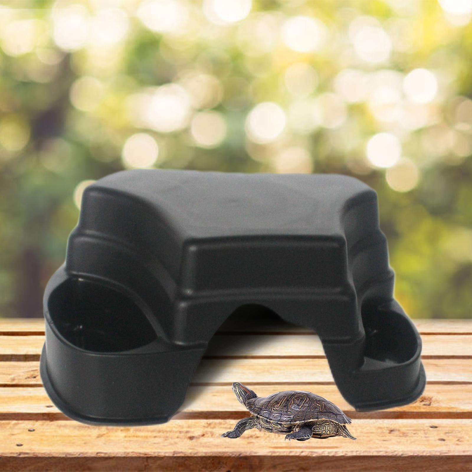 Reptile Hideout Cave Box with Basin Easy Clean Shelter House for Frog Snake Spiders: Black