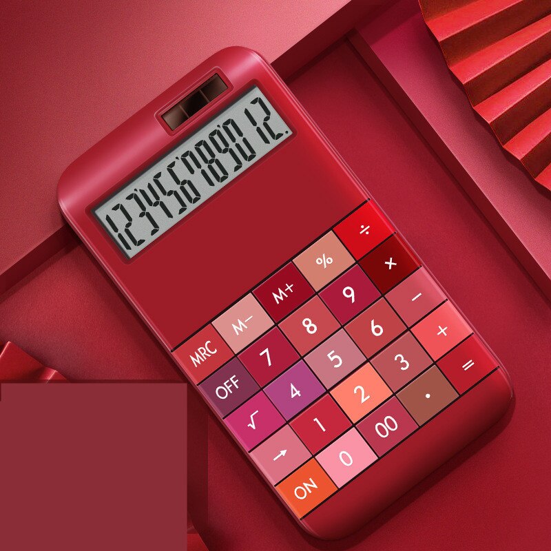 Solar calculator 12 digit display red efficient accurate beautiful cute concise student financial office efficient business