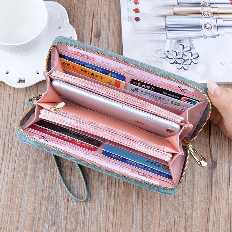 Large Capacity Women's Long Soft Leather Wallet Zipper Clutch Ladies Simple Retro Mother Mobile Phone Bag Standard Wallets