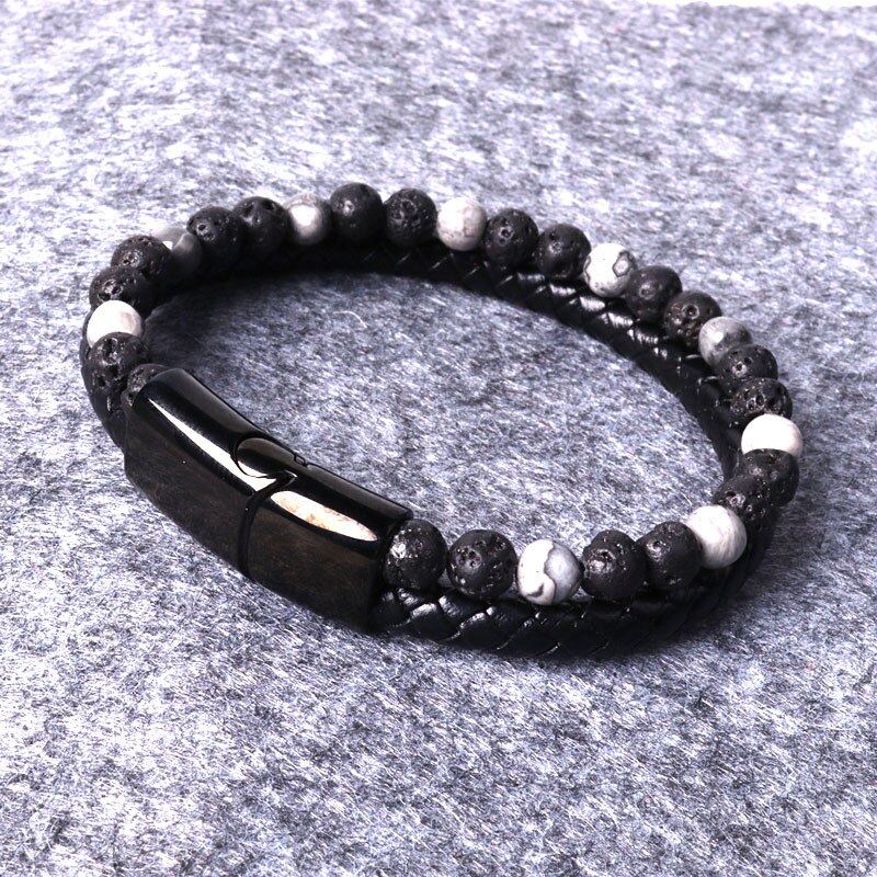 Pulsera de cuero con cuentas multicapa para hombre, brazalete de cuero, , hecho a mano, clásico, de negocios, informal: A6965-3