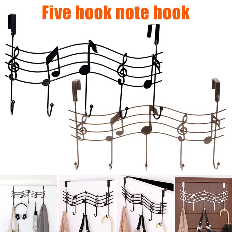 Perchero para colgar por encima de la puerta, 5 ganchos, para casa, oficina, baño, toalla, nota Musical, tienda TSH