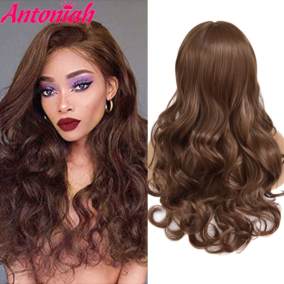 ANTONIAH Halloween Goddess Body Wave Wig Brown Free Part Natural Hairline Wig Synthetic Wig 2021Fashionhairstyle For Women