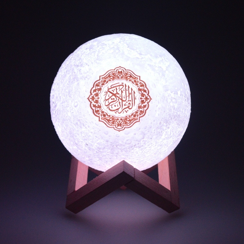 Alto-falante quran com função de aplicativo, luz noturna de led, lâmpada de lua, jogador coran corpote