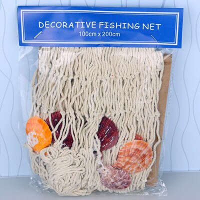 Mediterrane Visnet Nautische Home Decor Seashell Anker Decor Zee Decoratie Hand-Geweven Float Wanddecoratie Marine Stijl: beigenet with shells / 100x200cm
