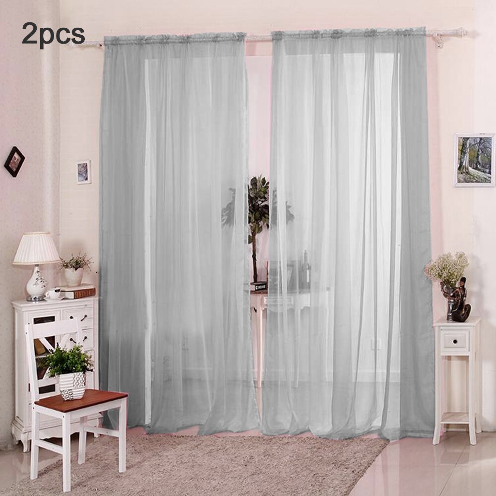 Europe Solid White Curtains For Living Room Kitchen Window Decoration Transparent Tulle Curtains Window Sheer for the Bedroom: Gray 140X230cm