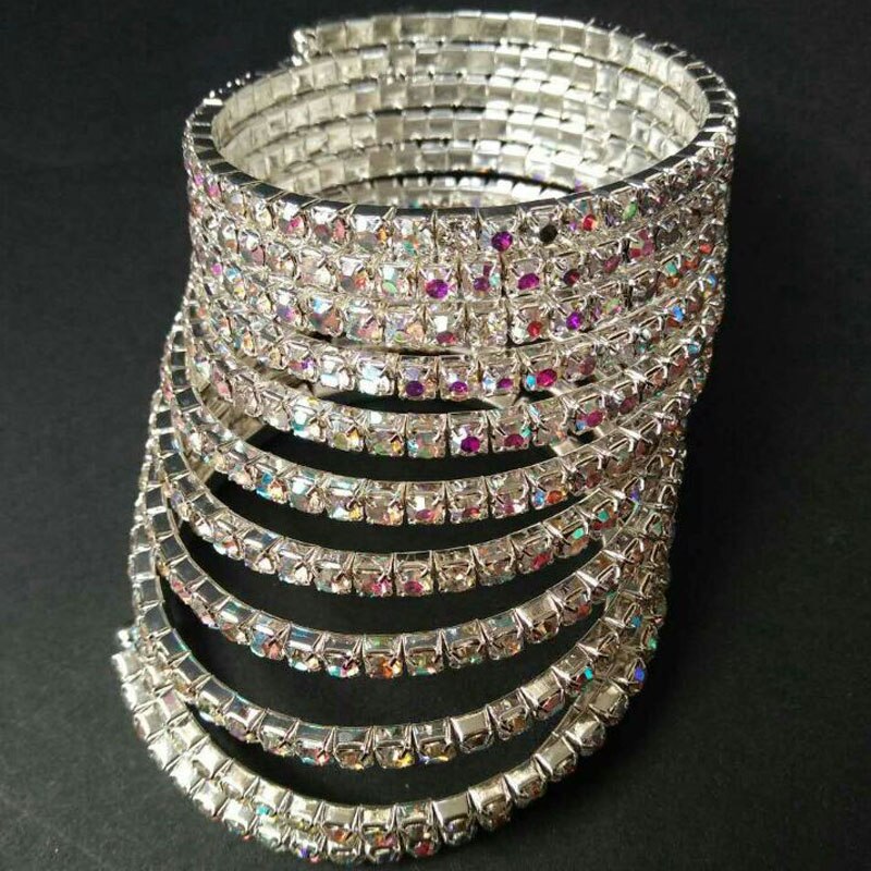 TDQUEEN Armreifen Silber Überzogene Pulseiras Armband Kristall Strass Multi-reihe Spiral Armreif Armband für Frauen