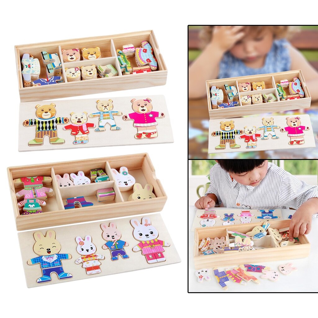 Cartoon Dier Familie Jurk Up Puzzel Bijpassende Sorteren Puzzel Speelgoed Playset