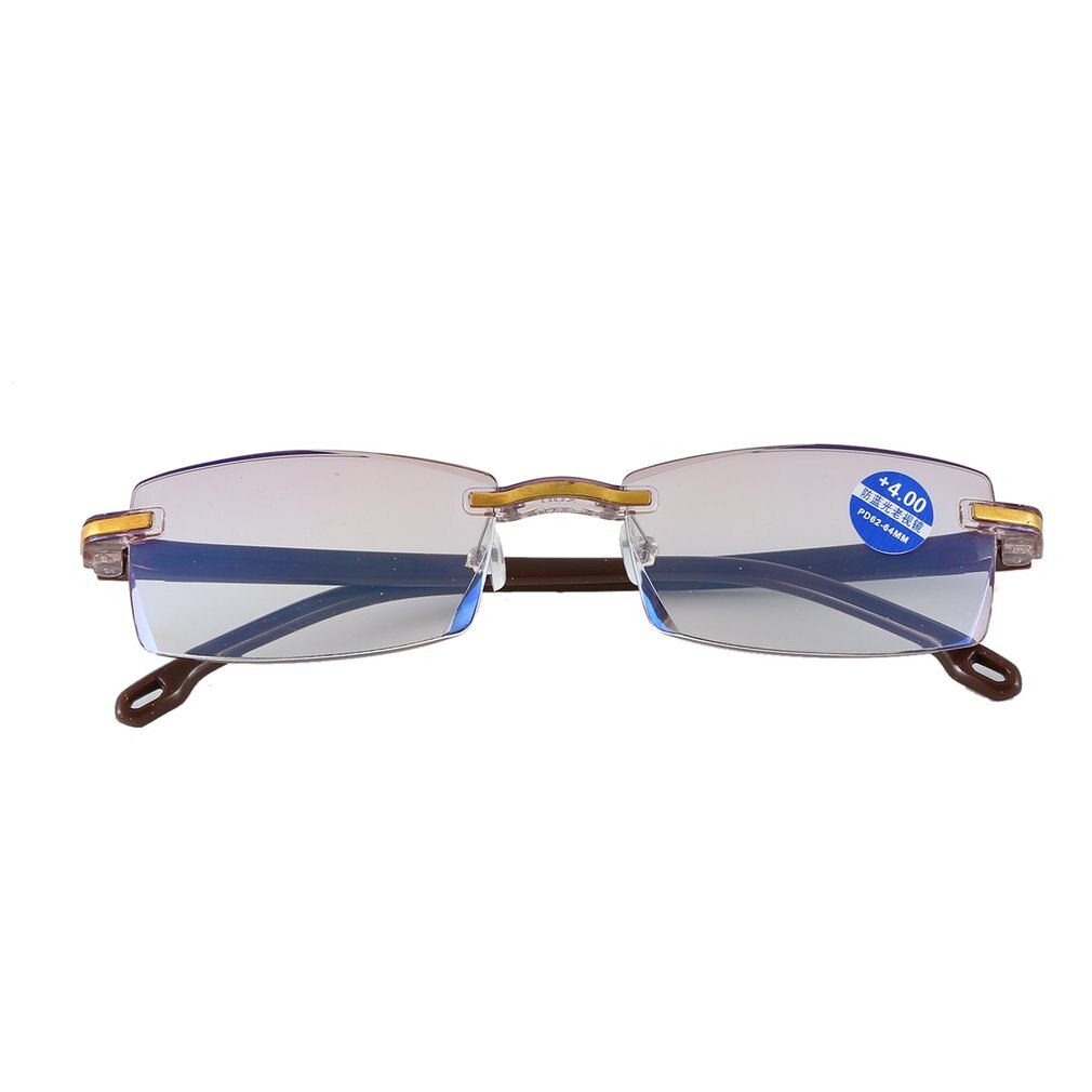 Rimless Diamond-cut Reading Glasses Anti-blue Light and Blue Film Integrated for Women Men +1---+4 Full Degree: 300 Brown