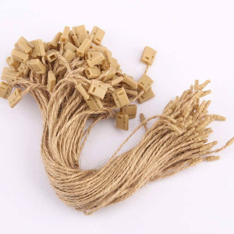 100 stk naturlig hamp snor tag håndværk smykker beklædningsgenstand pris vintage hænge tags hør snor snap loop lås jute reb gør-det-selv tilbehør