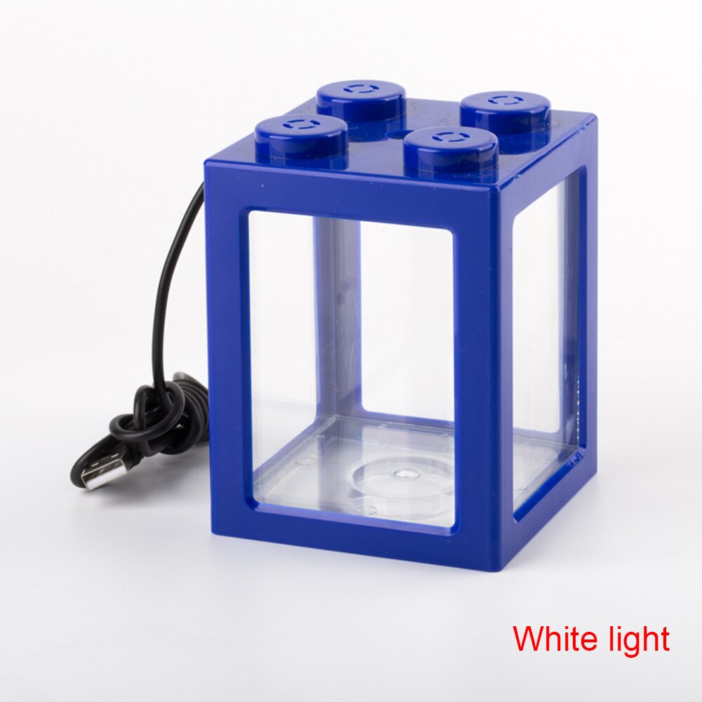 USB Mini Aquarium Fishes Tank With LED Lamp Light Small Aquariums Stackable Rumble Fish Cylinder Aquarium Supplies: blue