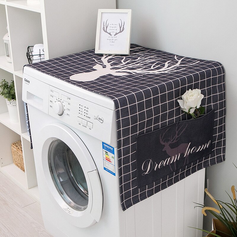Celosía impresa para lavadora, funda a prueba de polvo para horno microondas, cubierta superior para refrigerador, con bolsillo, tela para muebles