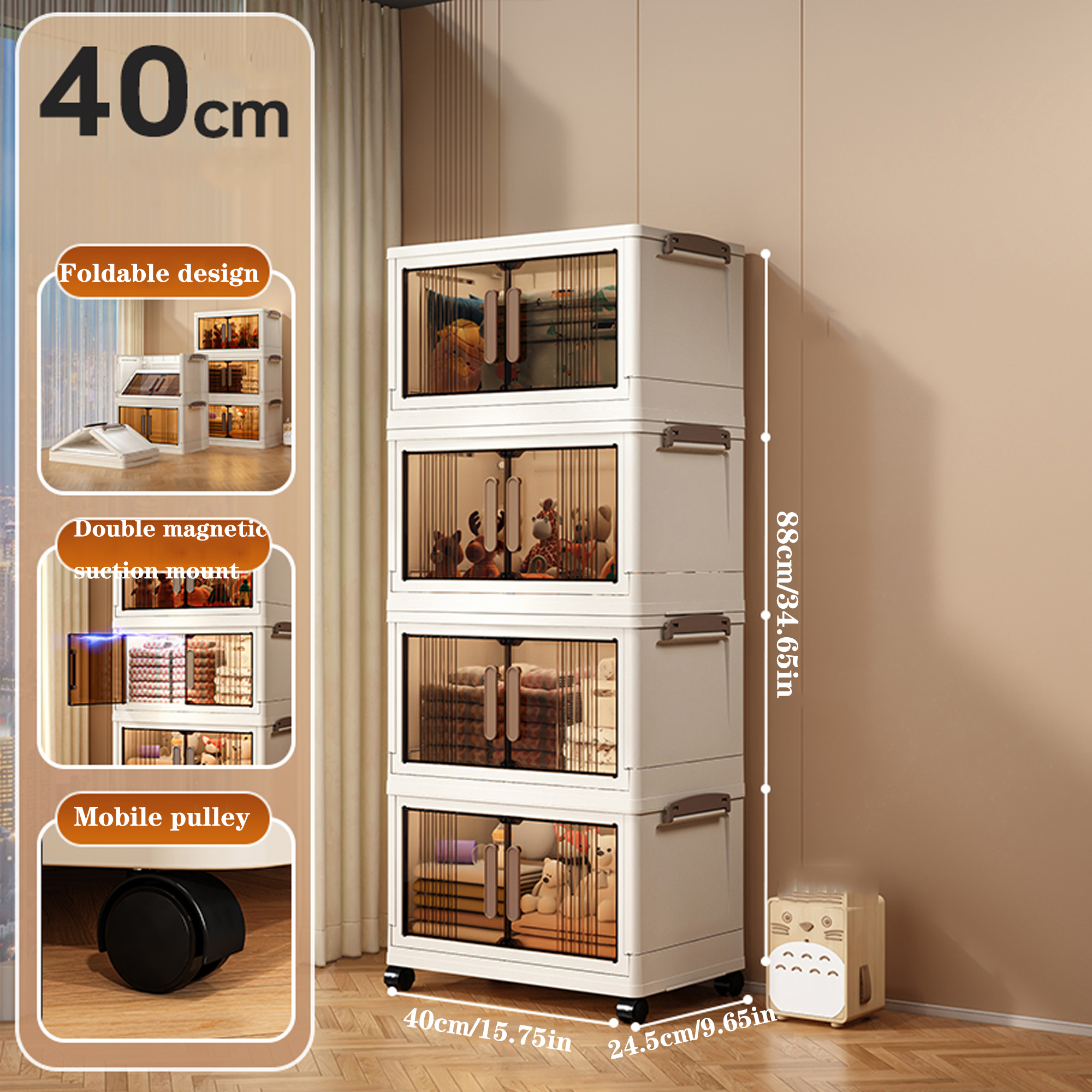 2 lagen/3 lagen/4 lagen/5 lagen 40 cm opvouwbare opbergkast multifunctionele kunststof installatievrije opbergkast met deur extra dikke snacks kleding speelgoed keuken woonkamer opbergkast: Rood