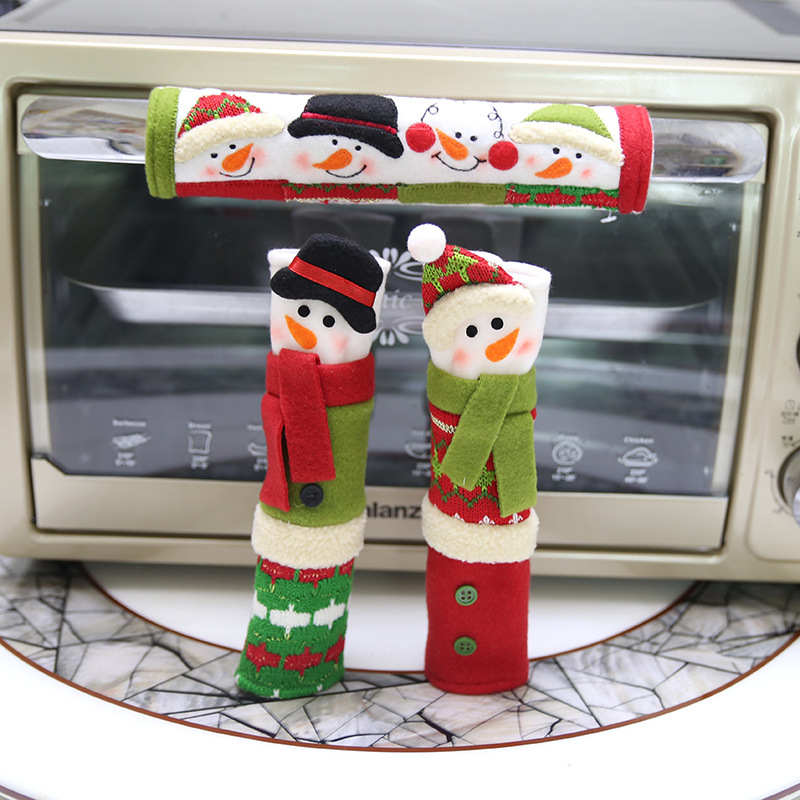 3 unids/set Guantes para horno y microondas cubierta de la manija de la puerta estéreo Santa Claus refrigerador guante de la decoración de la Navidad para la cocina casa