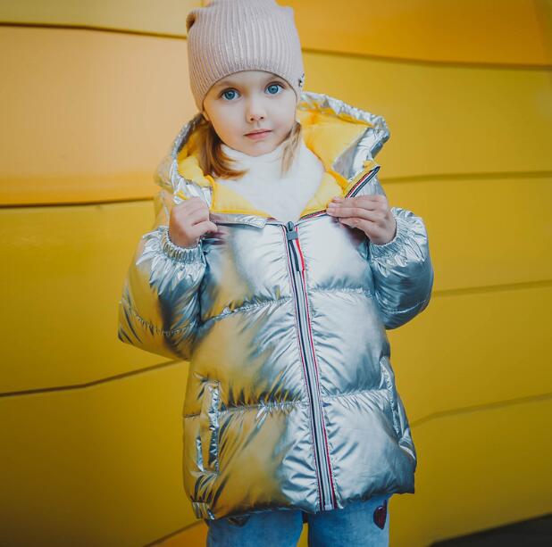 Barn vinterjacka för barn flickor silver guld pojkar casual huva kappa babykläder ytterkläder barn parka jacka snödräkt