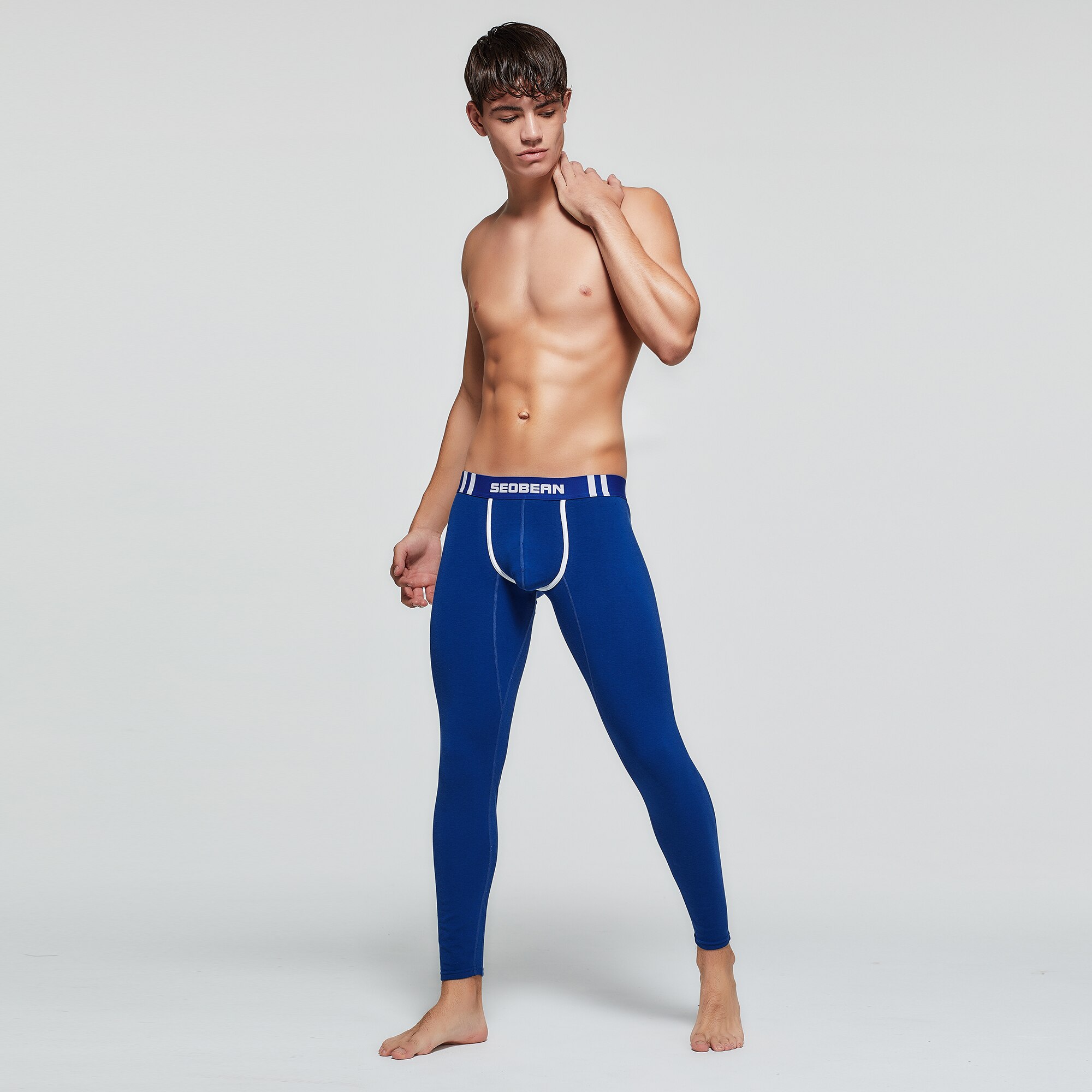 Ropa deportiva de para hombre, Leggings elásticos sólidos de algodón, pantalones largos suaves, de cintura baja, para gimnasio: XL / Azul