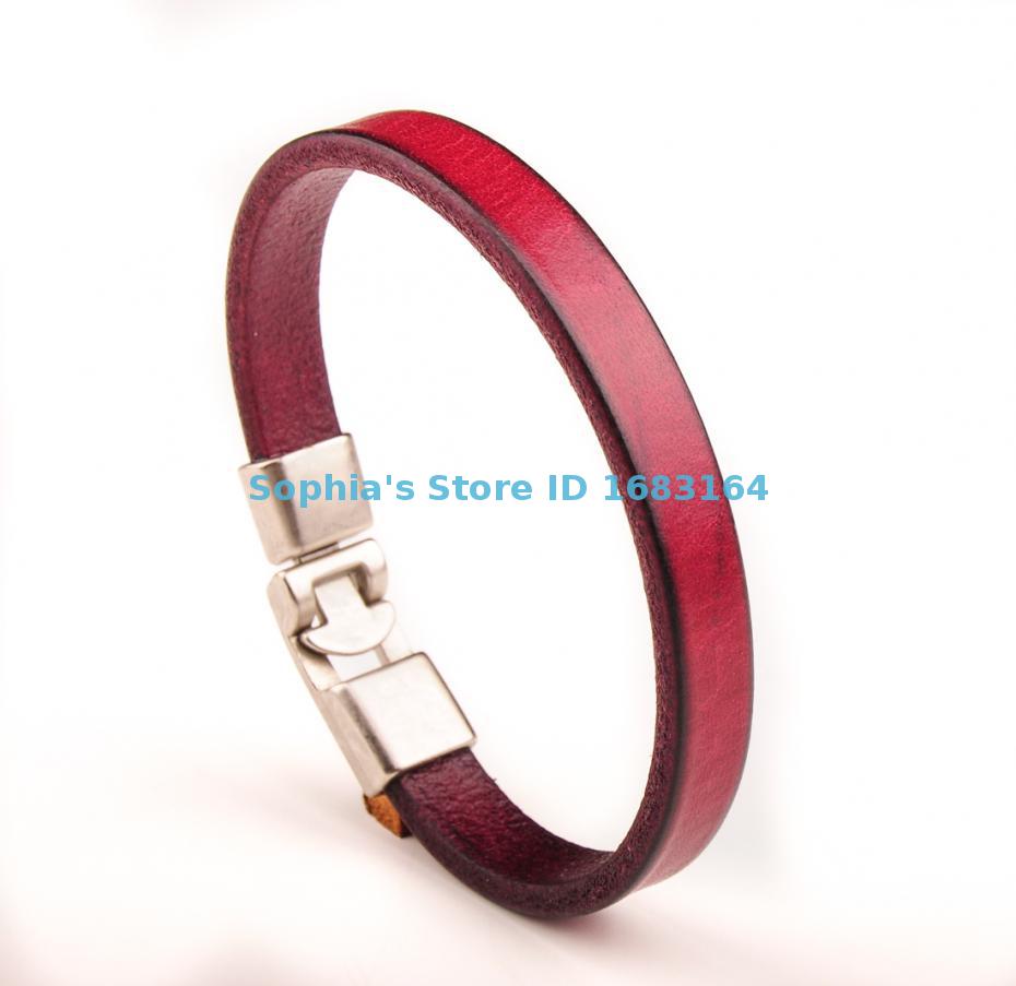 BL09 Purple Men Single Wrap Slim Plain Leather Cuff Bracelet Wristband