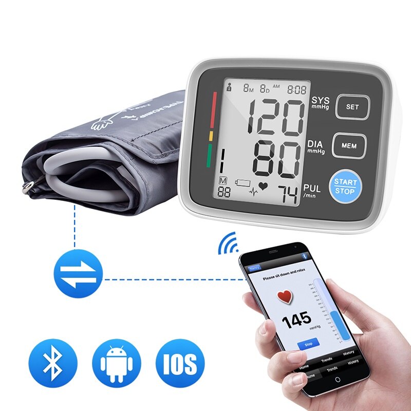 Bluetooth Bovenarm Bloeddrukmeter Automatische Tonometer Bloeddrukmeter Bloeddrukmeter Pulse Hartritme Meter
