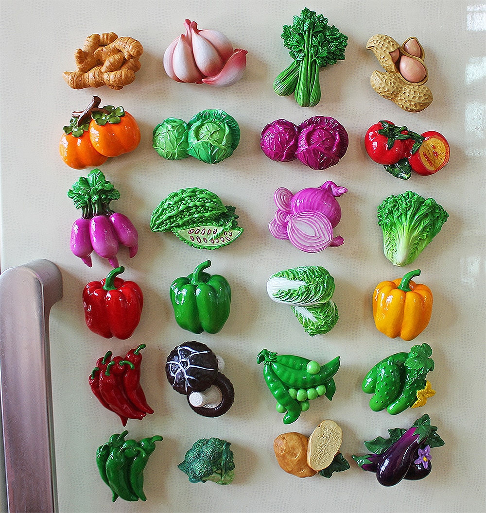 Home Decoration RefrigeratoR Sticker 3D Celery Radish Mushroom Potato Broccoli VegetablesPolyresin Fridge Magnet