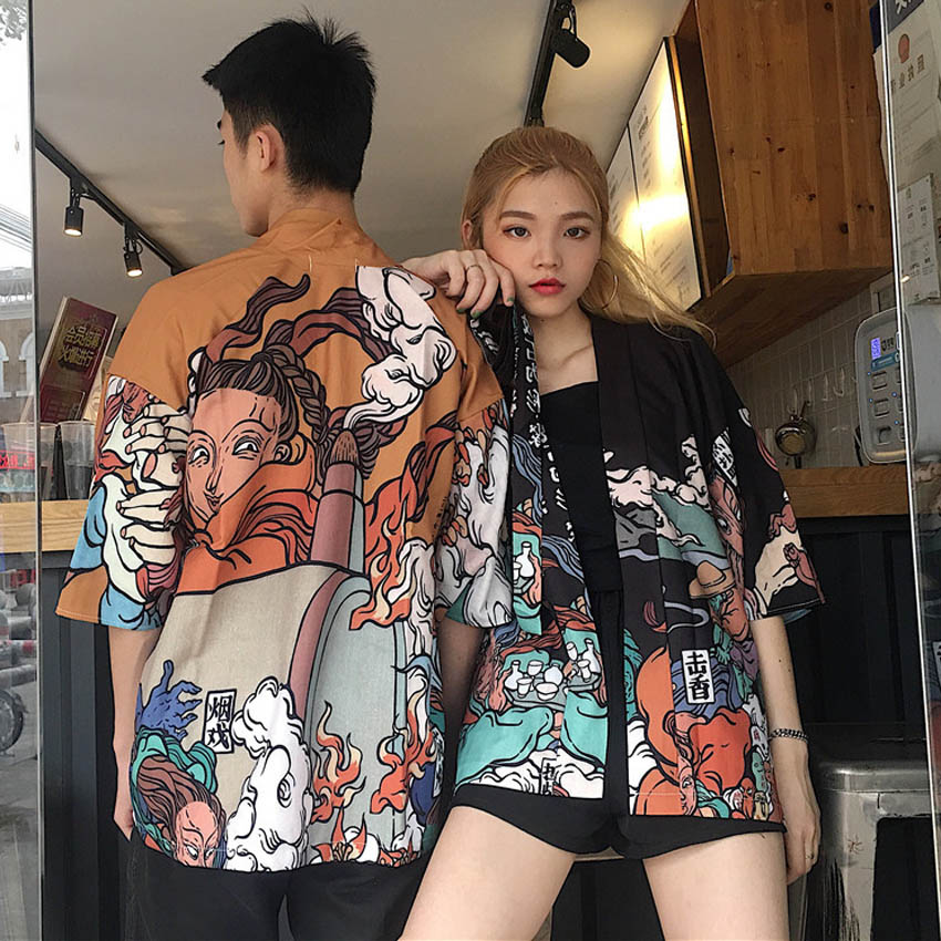 Estilo japonês homem ukiyo-e haori quimono tradicional harajuku japão feminino protetor solar xale samurai traje lazer yukata cadigan