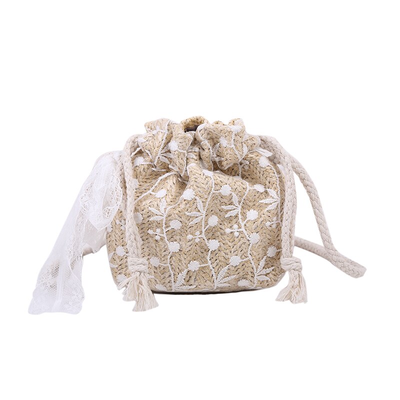 Summer Straw Bags WOMEN'S Bag Style Bucket Woven Bag Versatile INS Shoulder Small Beach Bag celebrities: X7189 Khaki