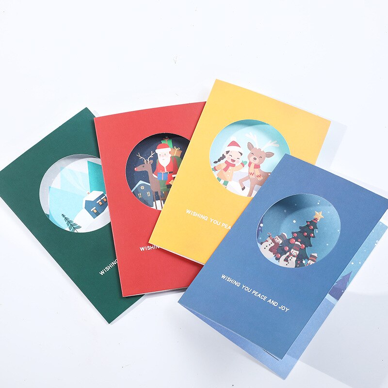 4pcs/pack Style Christmas Greeting Card Year Blessing Card Cute Paper Card Message Card With Envelope inside