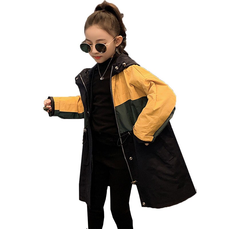 Vintage vindjacka för barn för flickor tonårshuvjackor barn snygga höst vinterkläder för tonåringar flicka trenchcoat