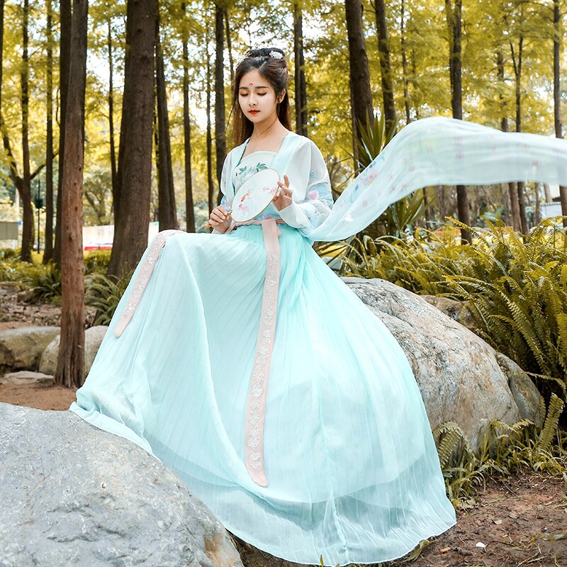 Hanfu Vrouwen Traditionele Dans Kostuum Folk Festival Outfit Fairy Jurk Oosterse Nationale Prestaties Kleding Stadium Pak DF1011