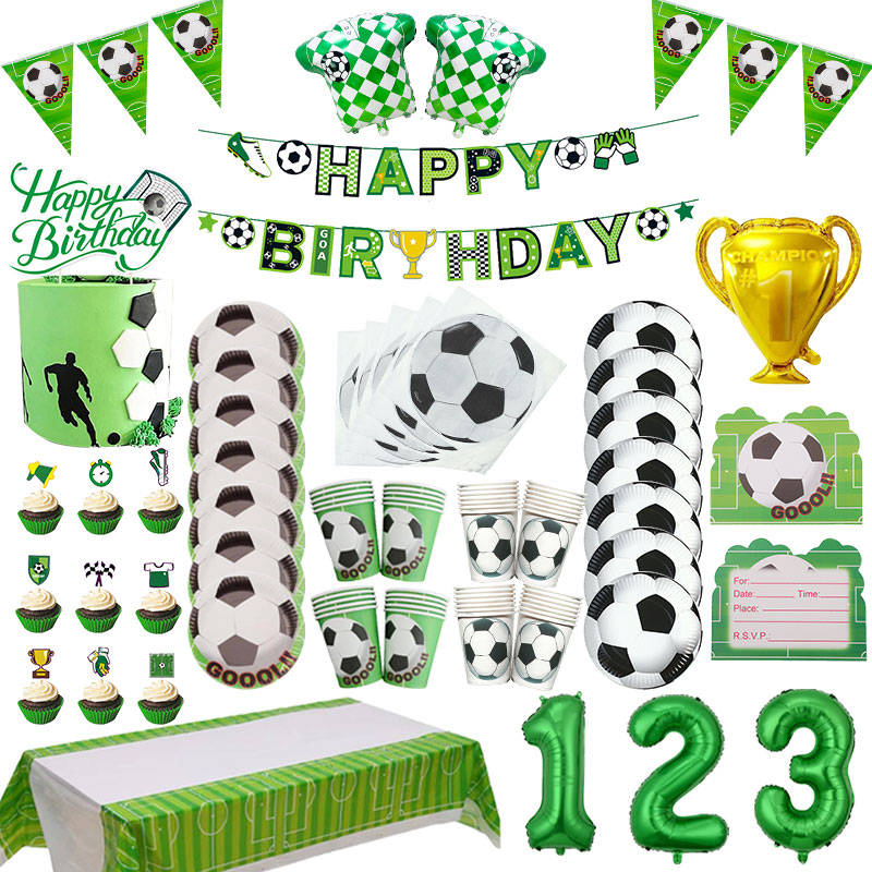 Football Birthday Decorations Children's Soccer Party Decor Supplies Tableware Plates Cups Balloon Tablecloth Backdrop Banner