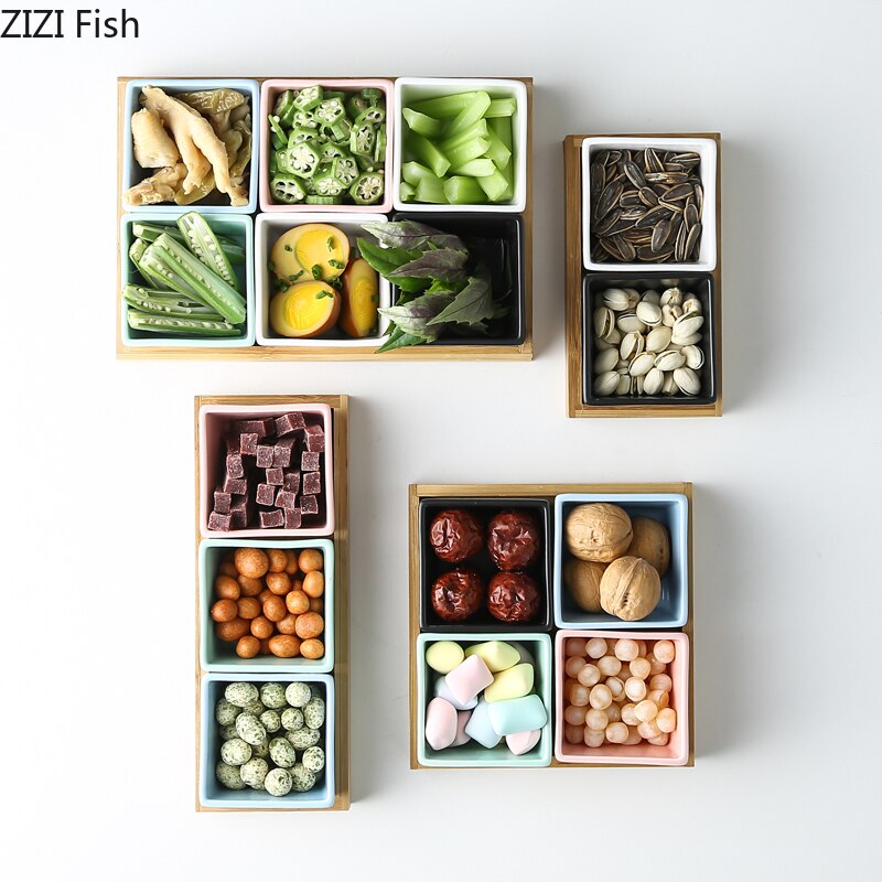 Ceramic Snack Platter Solid Color Dessert Bowl Japanese Taste Dish Home Desktop Dried Fruit Tableware Combination