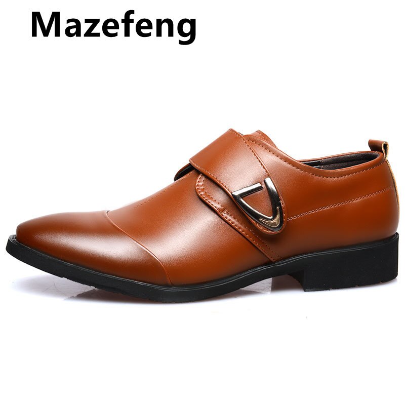 Męskie buty wizytowe klasyczne skórzane klamry formalne ślubne robić biura brązowe czarne buty z paskiem mnisim