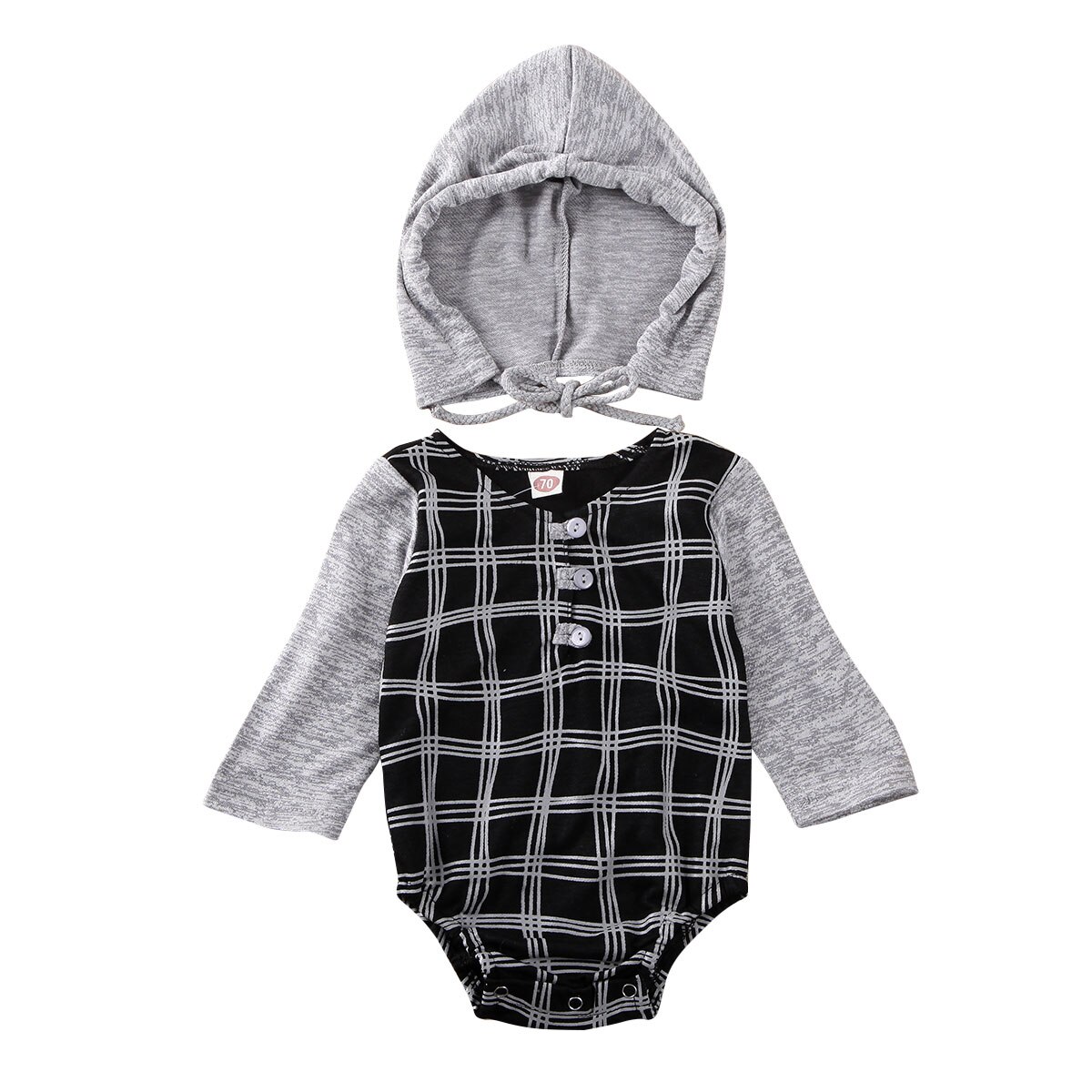 0-24m schattige baby rompertjes voor jongens en meisjes, katoenen jumpsuit met geruite print, bodysuit en hoed: Zwart / 18m
